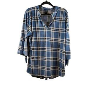 Lildy Women's Blue and White Plaid Blouse Size L/XL